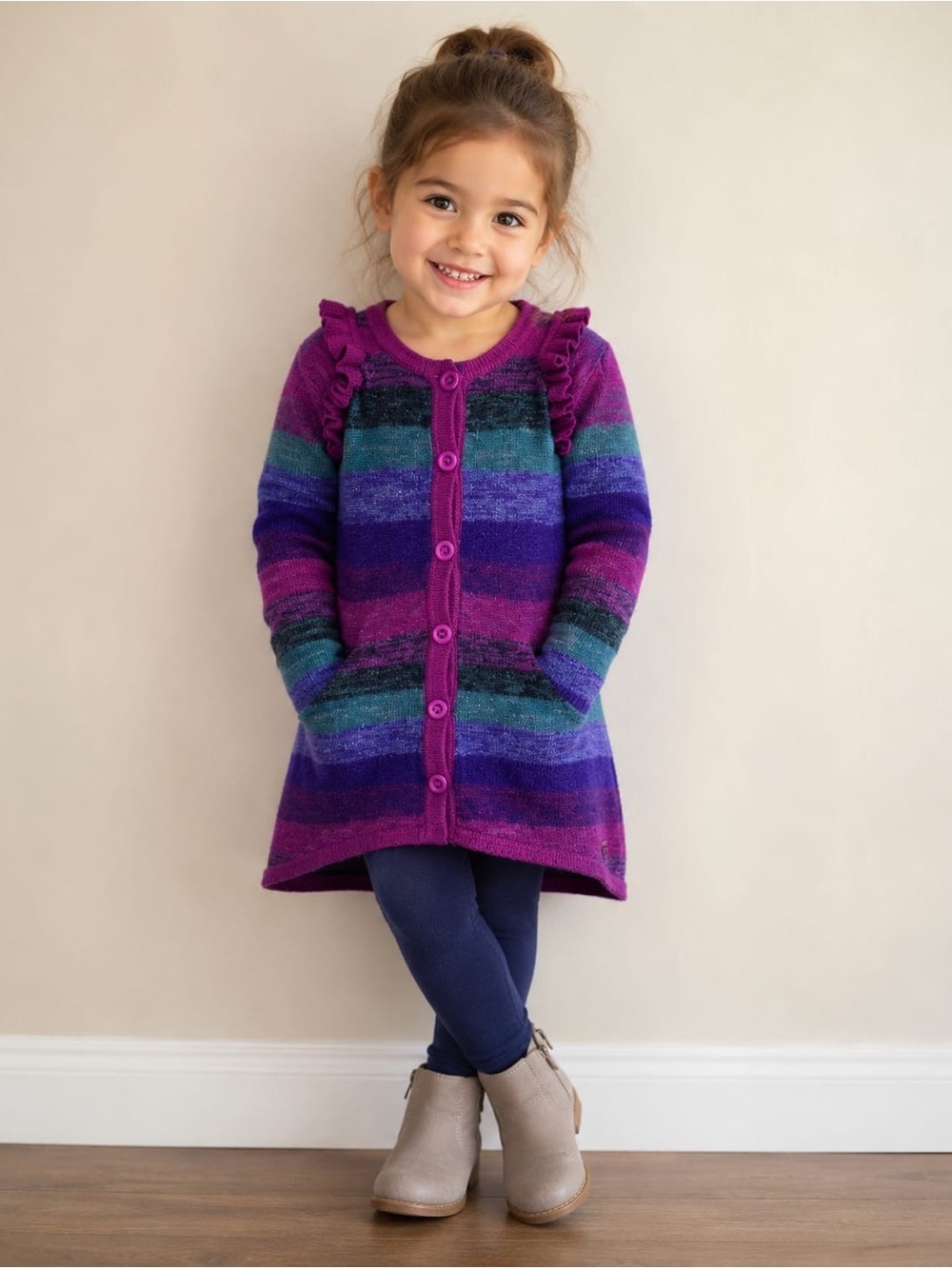 Deux Par Deux Striped Purple and Blue Knit Cardigan